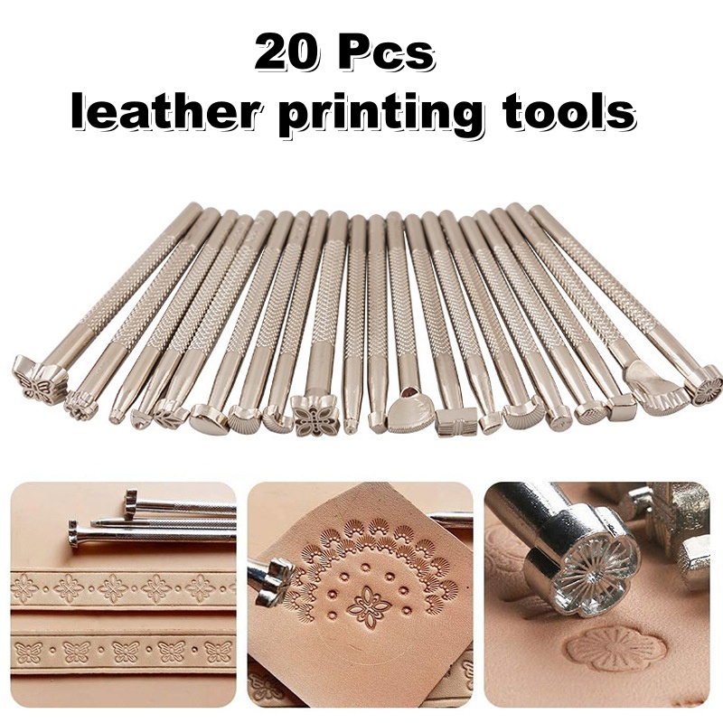 Leatherwork Embossing - 20-teiliges Leder-Stempelset Lederbearbeitungswerkzeuge Sattelherstellung Stempelwerkzeug Schnitz-