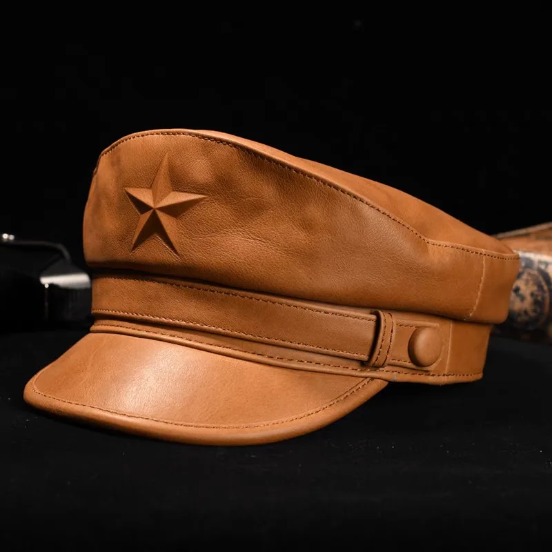 Leather Work Hat - Neuartige Armee Kappe Für Männer Retro