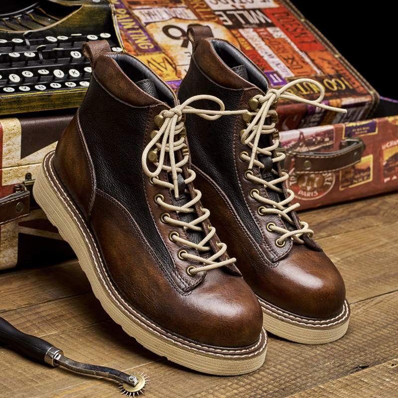 Leatherwork Boots - Herren-Arbeitsstiefel mit kurzer Zehenpartie, High-Top aus