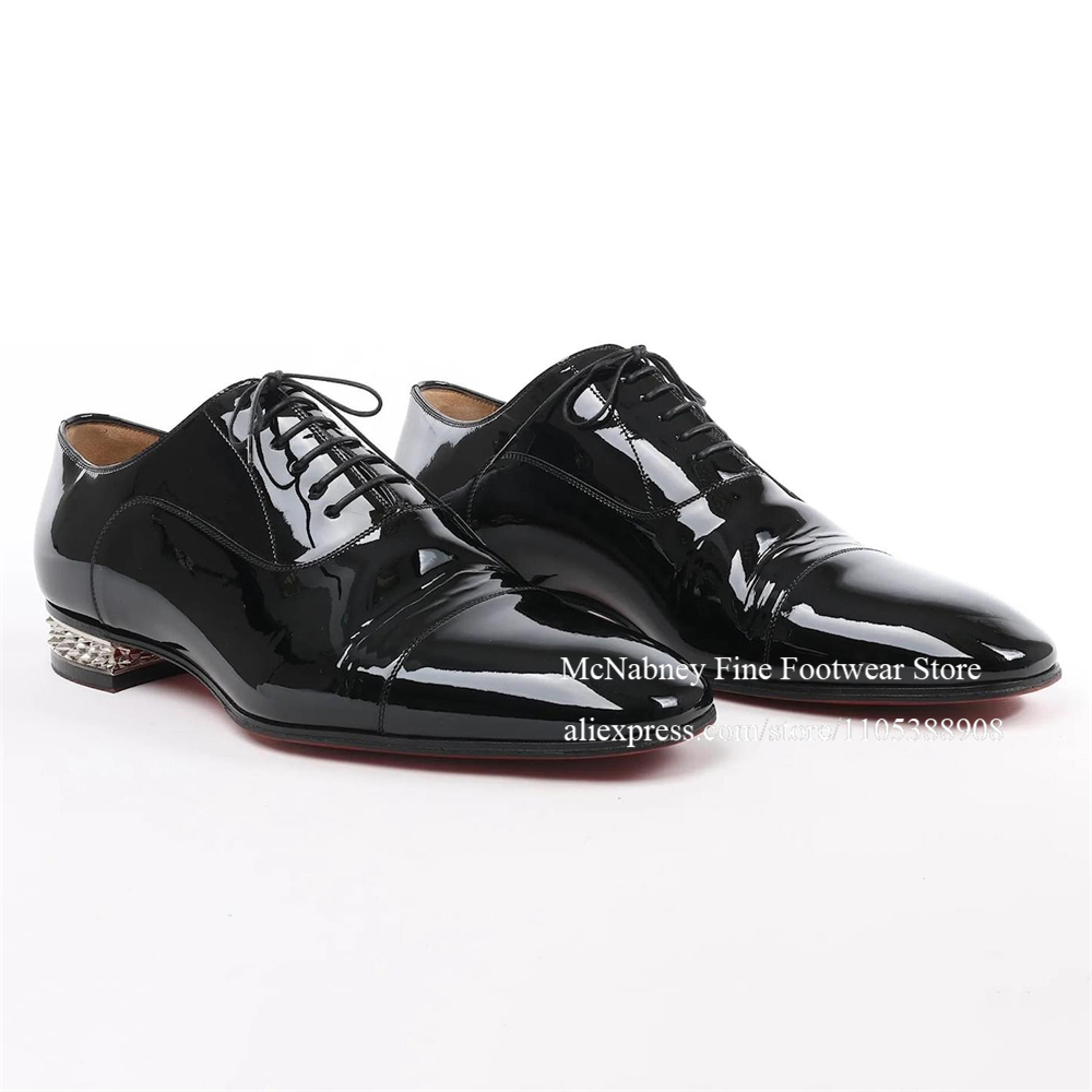 Leather Work Hat - Lackleder Oxford-Schuhe Schwarz mit Schnürung Spitze