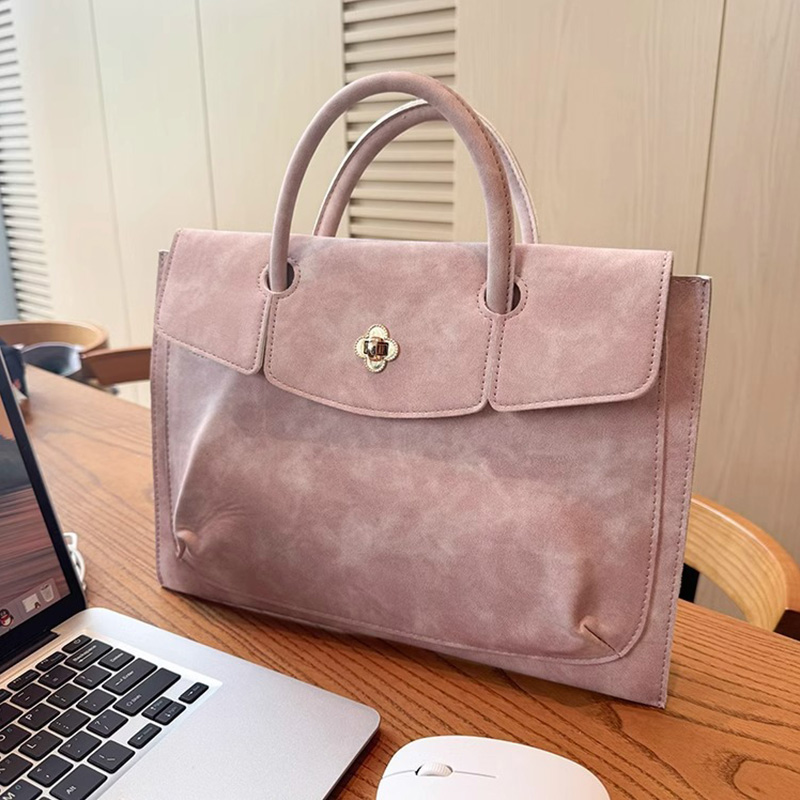 Leather Work Bag Laptop - Elegante Rosa PU-Leder Laptop-Tragetasche mit Obergriff