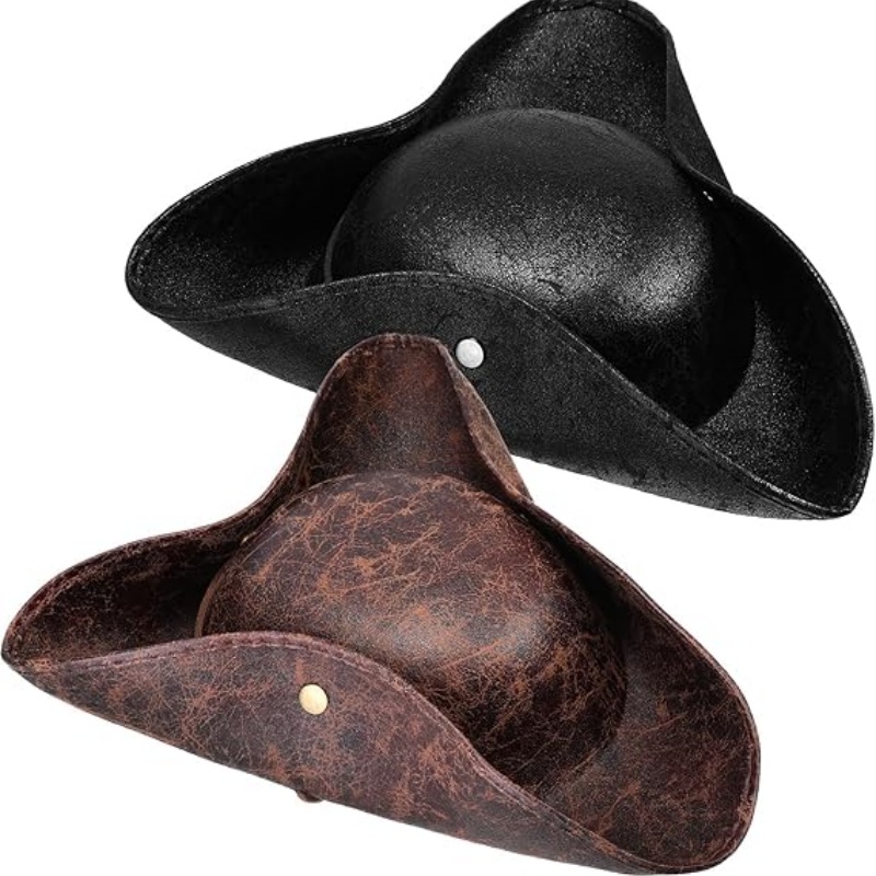Leather Work Hat - Kunstleder Piratenhut Vintage Falten Distressed Tricorn