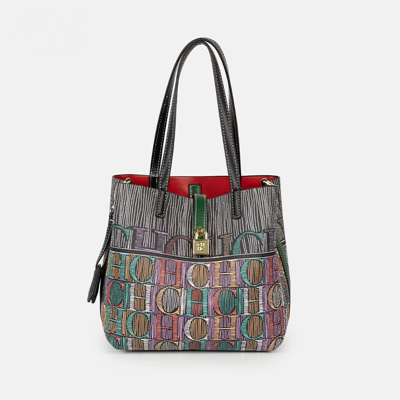 Leatherworking Classic - CH Art Farbbedruckte Handtasche mit einfarbigem