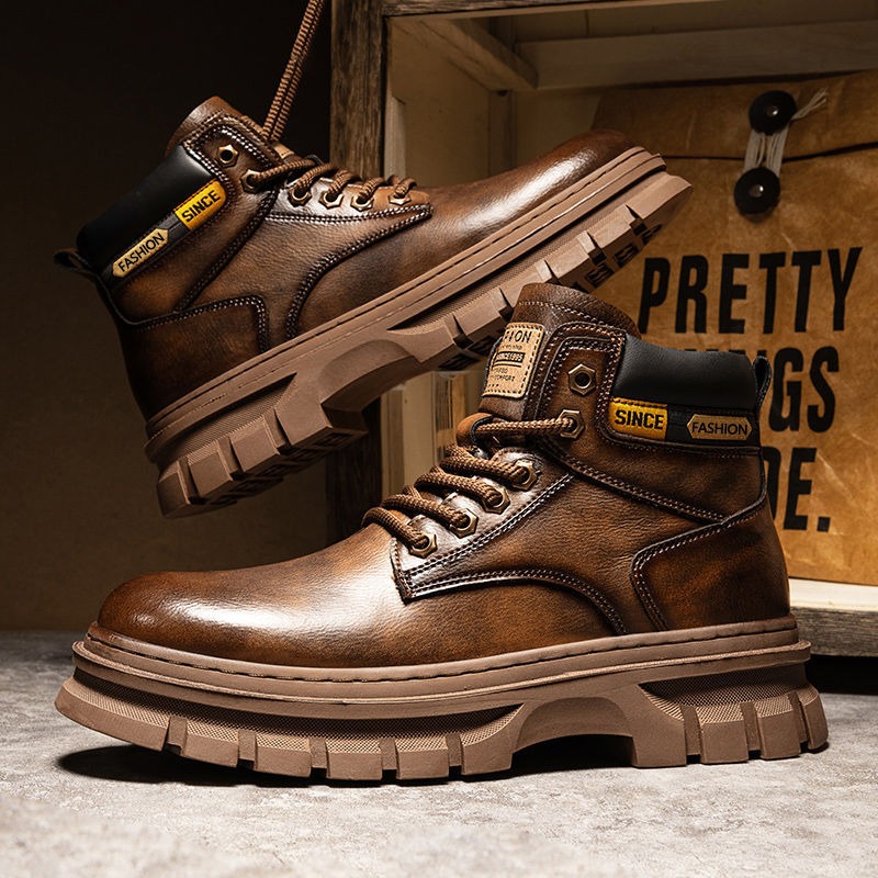 Leatherwork Boots - Vintage Männer Plattform Stiefeletten Herbst Winter