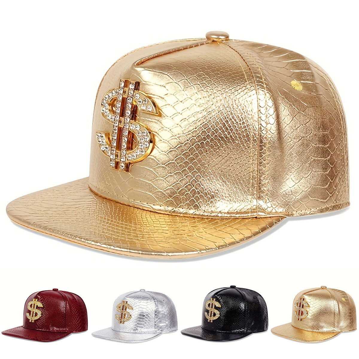 Leather Work Hat - Leder-Baseballkappe mit metallischem Dollar-Zeichen für Herren