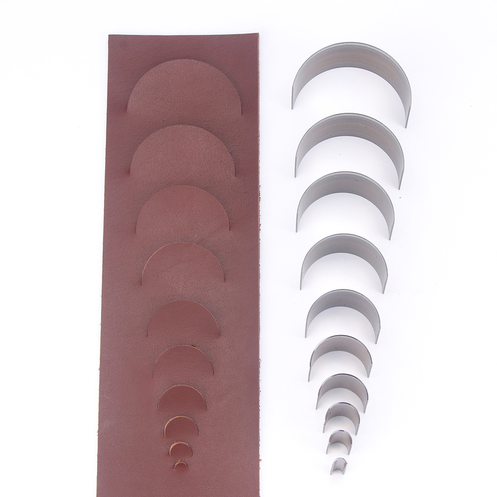 Leatherwork Embossing - 10-teiliges Set Halbkreis-Stanzformen für DIY-Gürtelenden, Leder-Taschenriemen-Schneidewerkzeug,