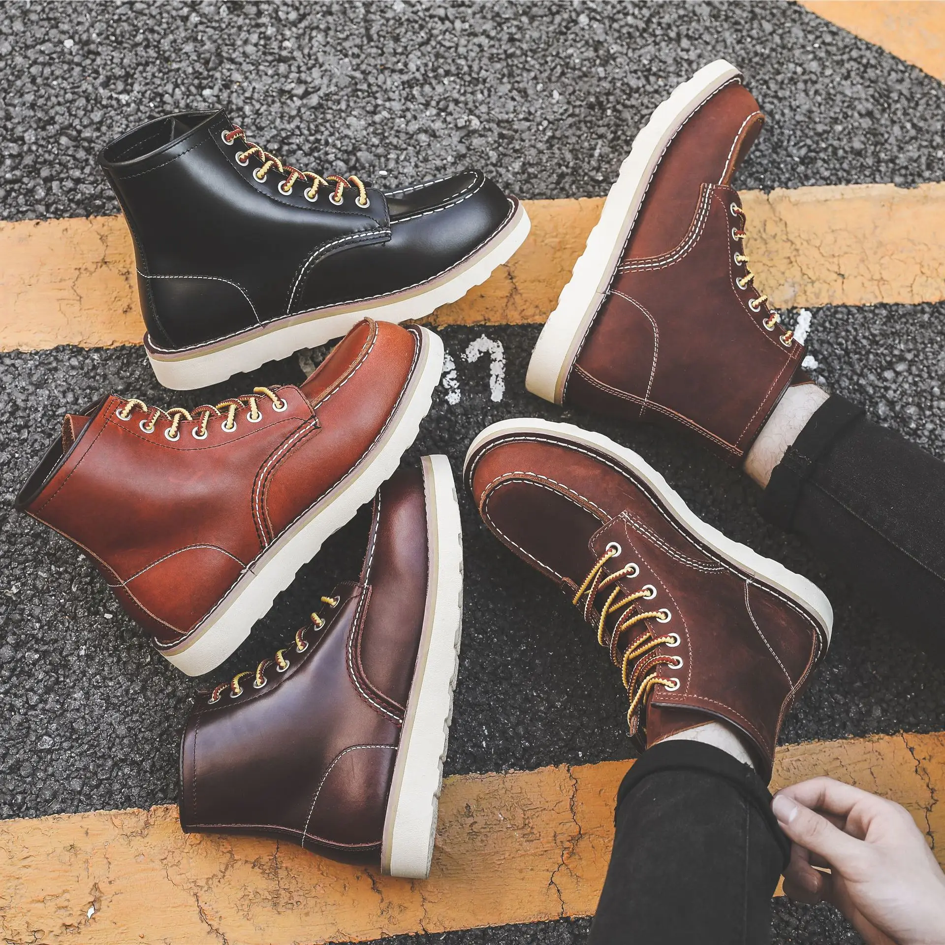 Leatherwork Boots - Männer Frühling Winter Casual Schuhe Runde
